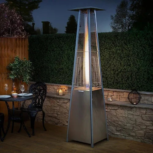 Calefactor Exterior Estufa A Gas Piramide Jardin Acero Inox Color Plateado
